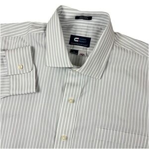Magna Ready Shirt Mens Large Gray White Striped Stretch Collar Long Sleeve